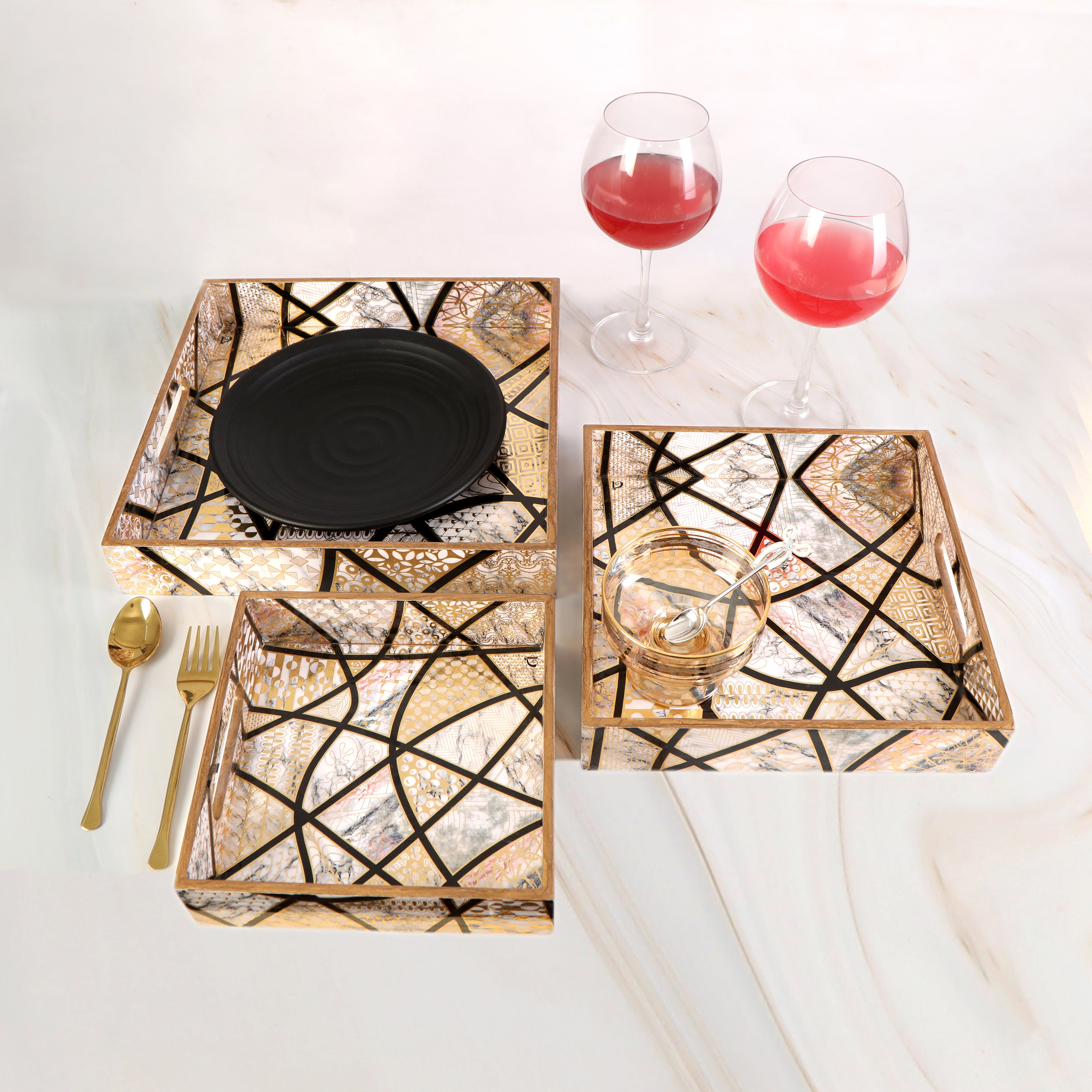 Tray Set Of 3 - Crisscross Square