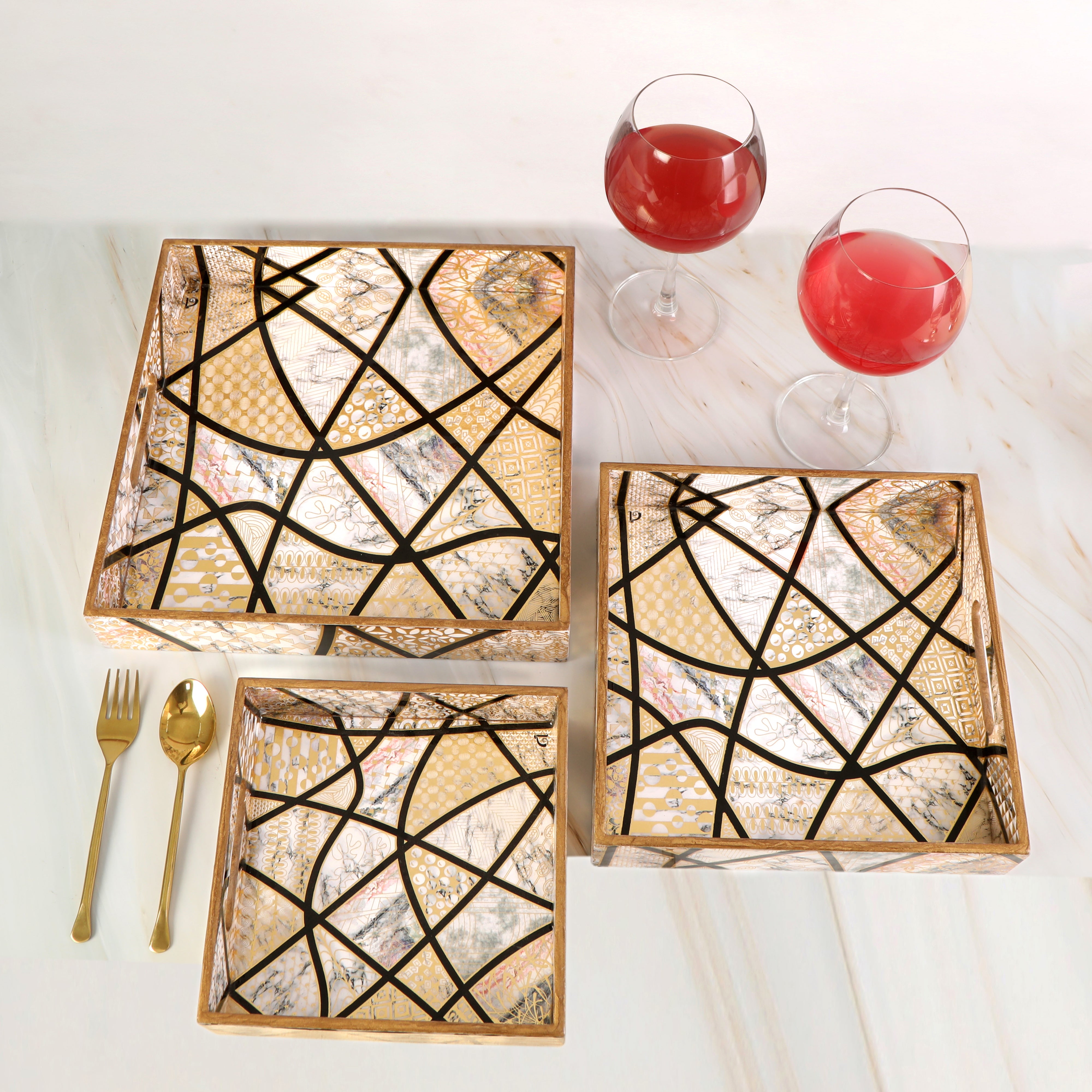 Tray Set Of 3 - Crisscross Square