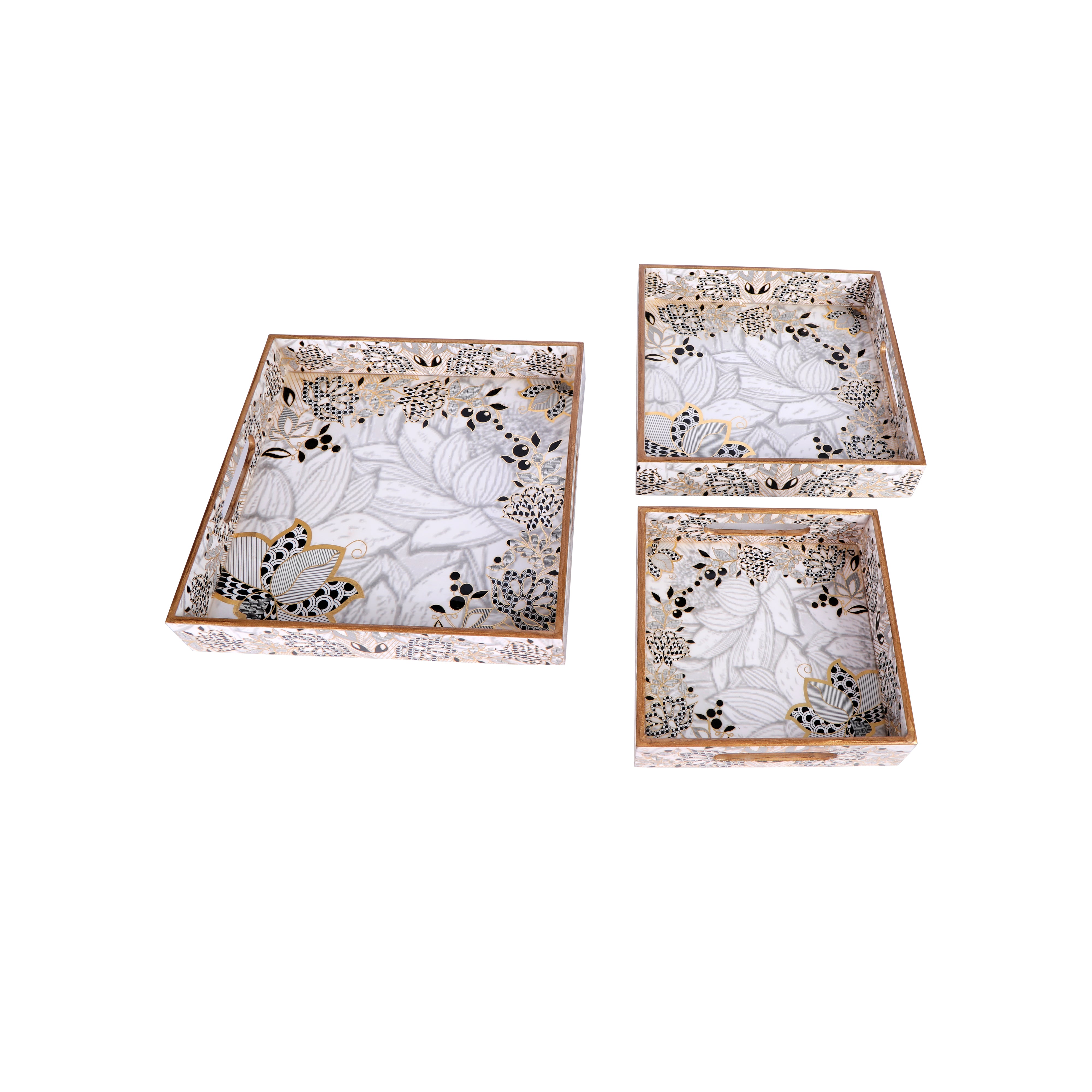 Tray Set Of 3 - Border Flower