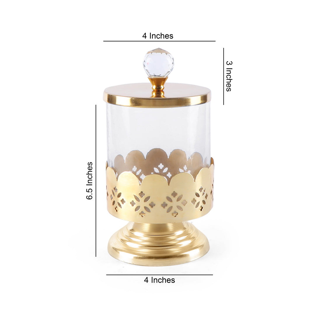 Glass Jar With Gold Lid & Base (Medium) 5- The Home Co.