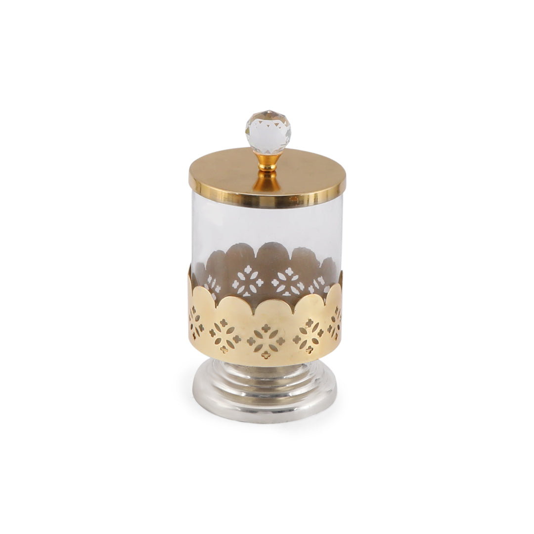 Glass Jar With Gold Lid & Base (Medium) 8- The Home Co.