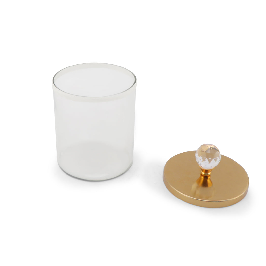 Glass Jar With Gold Lid & Base (Medium) 9- The Home Co.