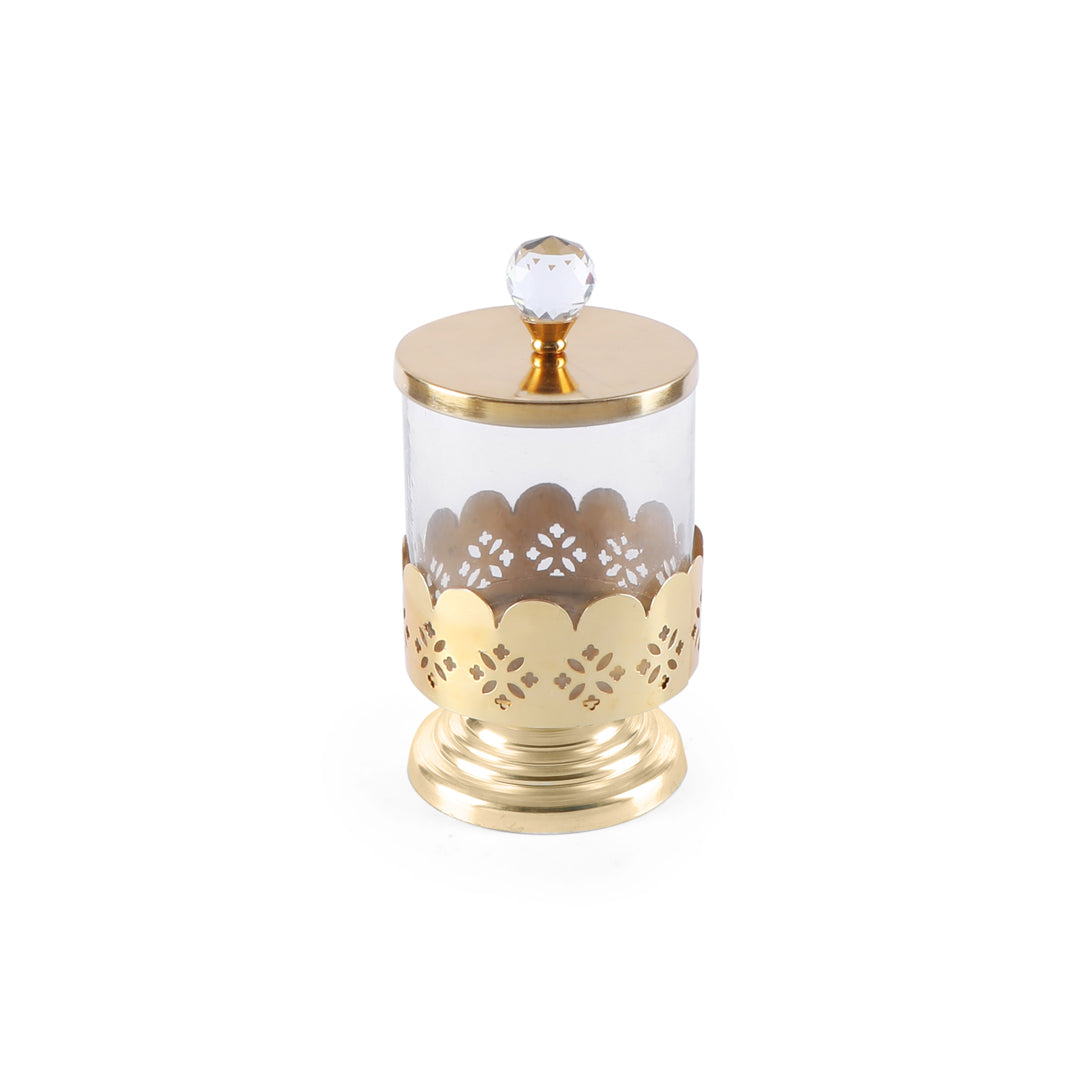 Glass Jar With Silver Lid & Base - Gold (Small) 4- The Home Co.