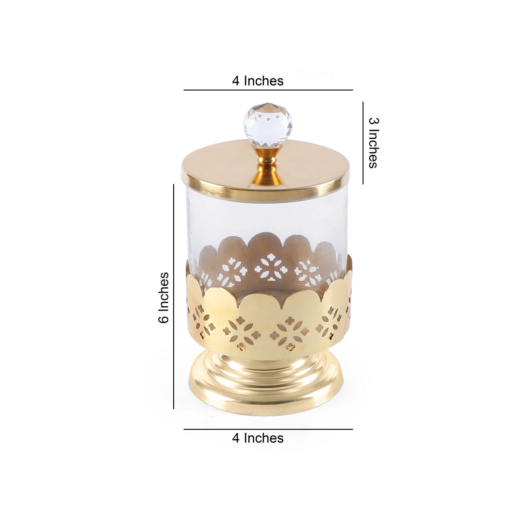 Glass Jar With Silver Lid & Base - Gold (Small) 2- The Home Co.