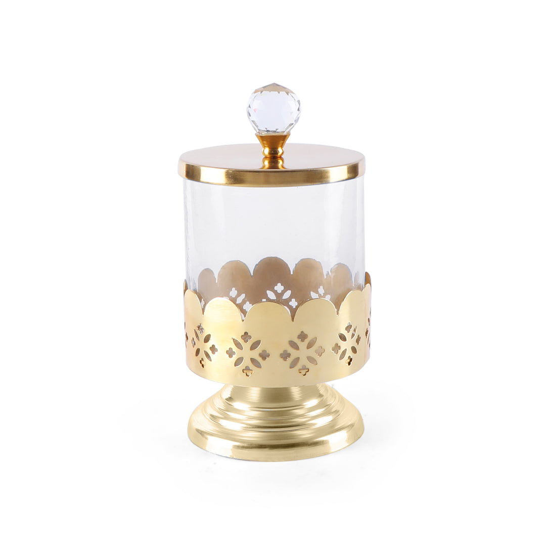 Glass Jar With Silver Lid & Base - Gold (Small) 9- The Home Co.