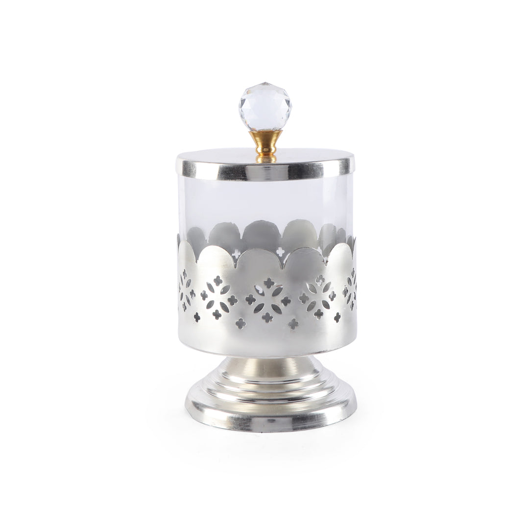 Glass Jar With Silver Lid & Base (Medium)