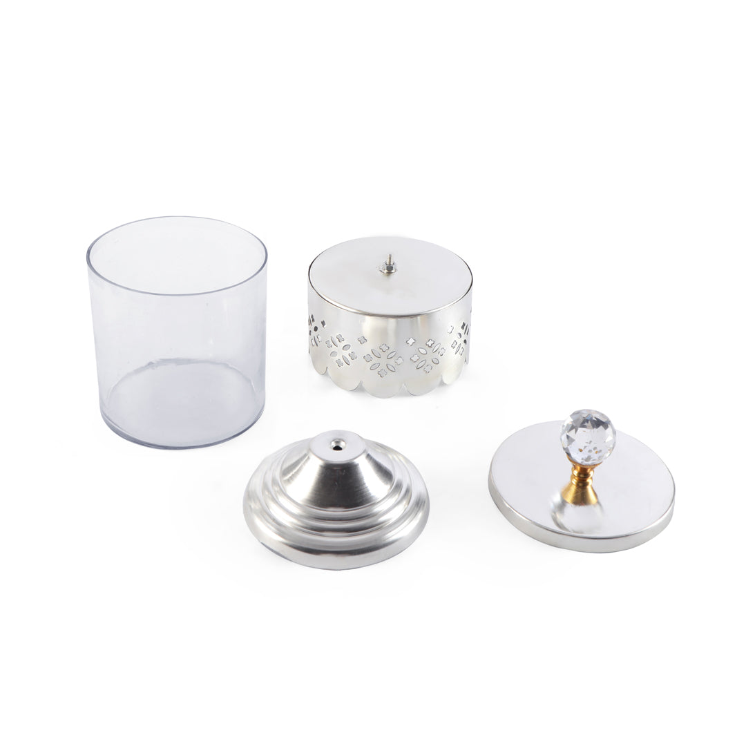 Glass Jar With Silver Lid & Base (Medium)