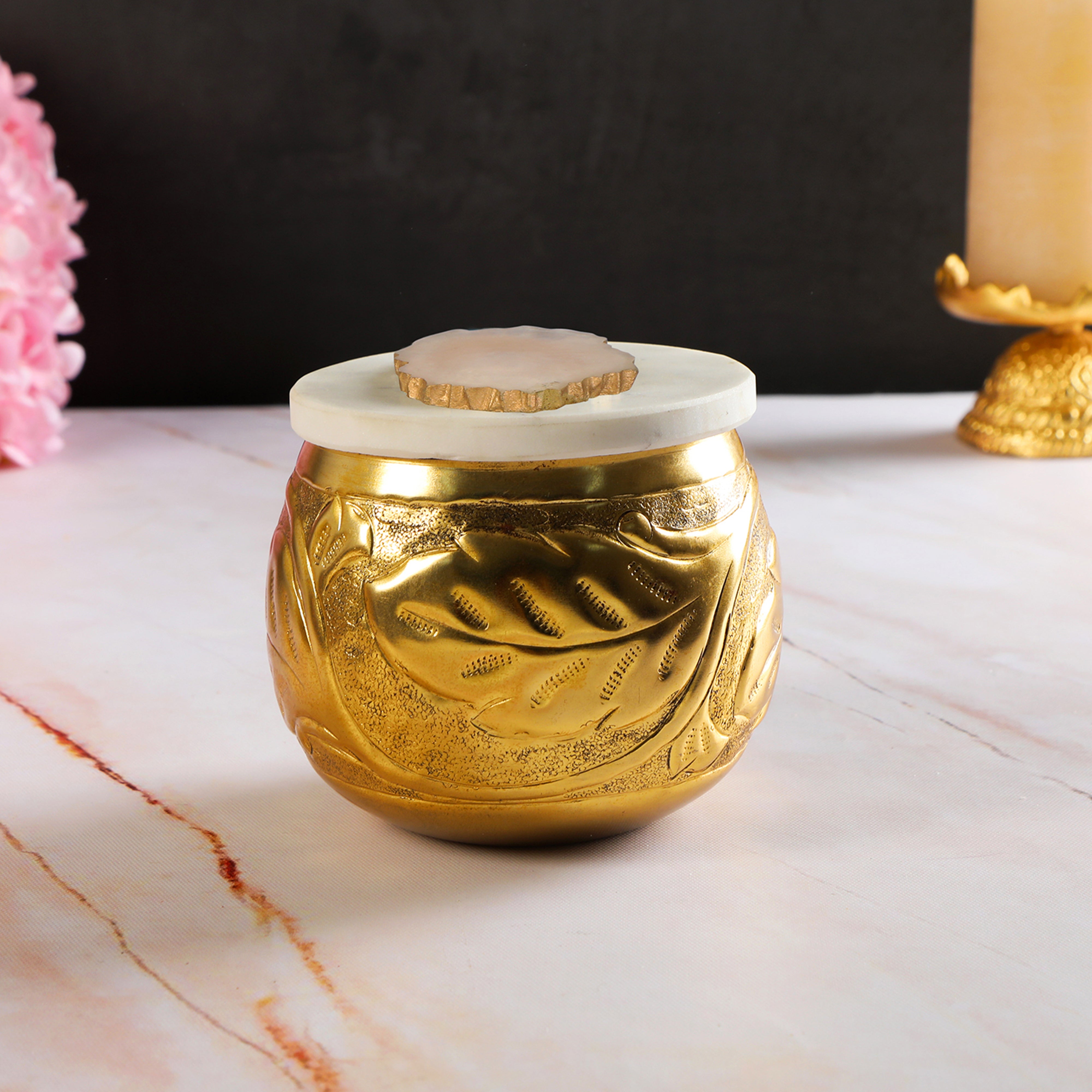 Large Gold Jar With Marble Lid