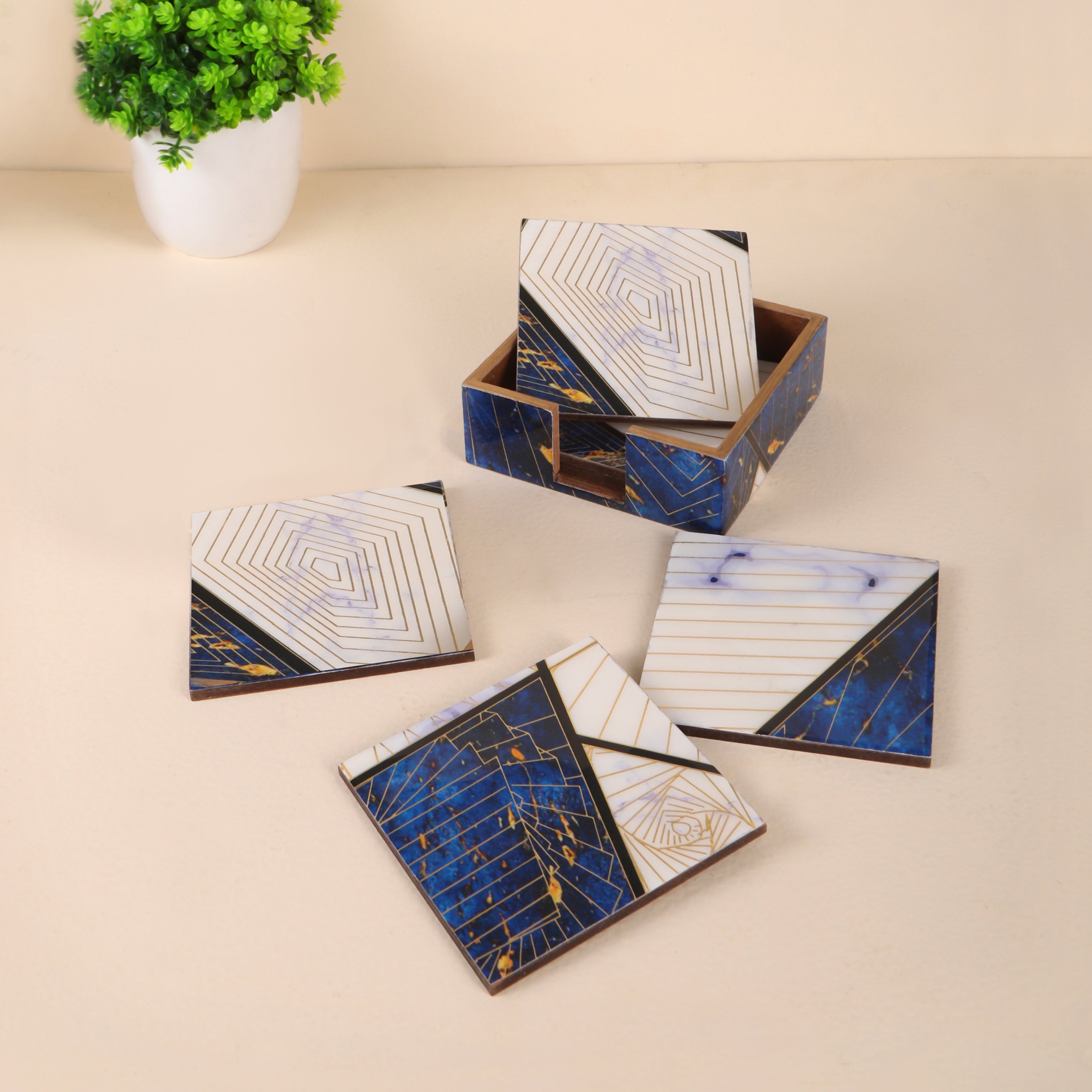 Table Coaster - Blue Triangle (Set of 6)