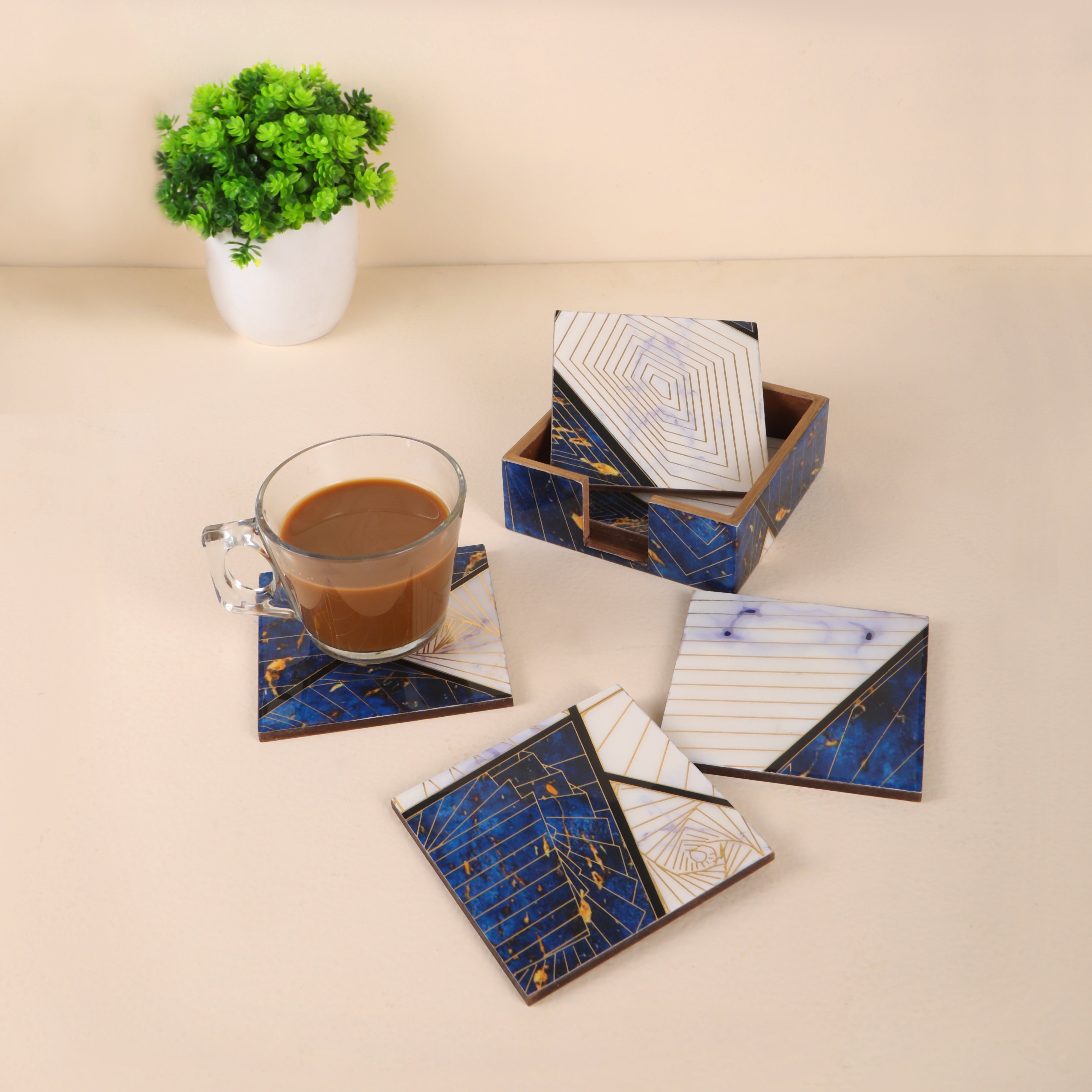 Table Coaster - Blue Triangle (Set of 6)