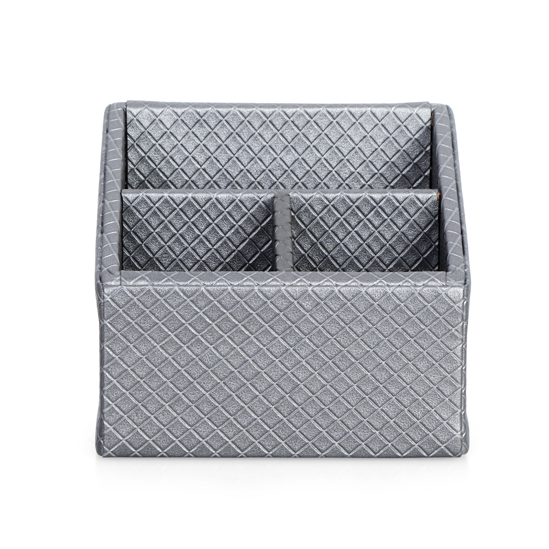 Remote Holder - Grey Leatherette - Three Partition