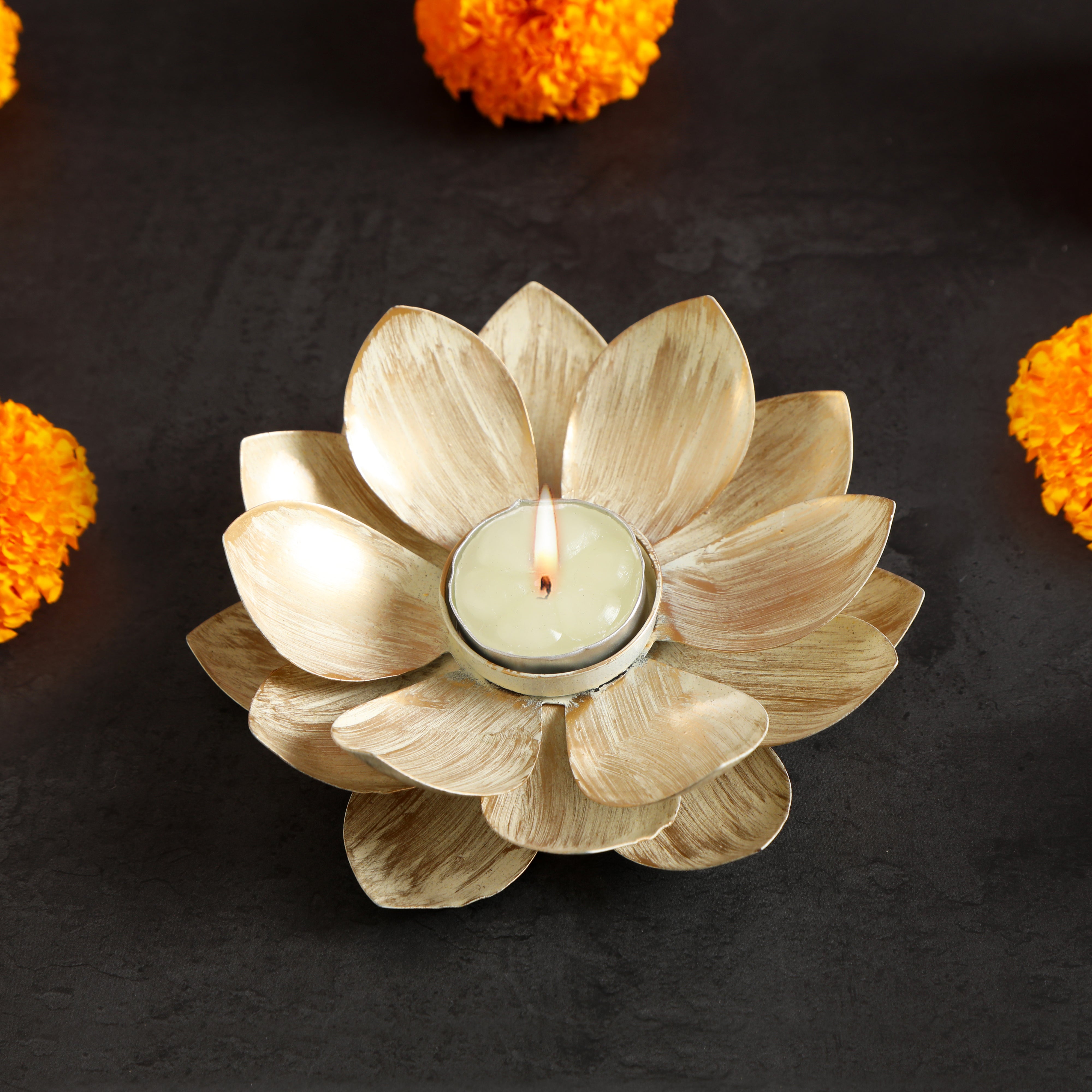 Tea Light Candle Stand Set of 2 - Ivory Lotus Tea Light Candle Holder