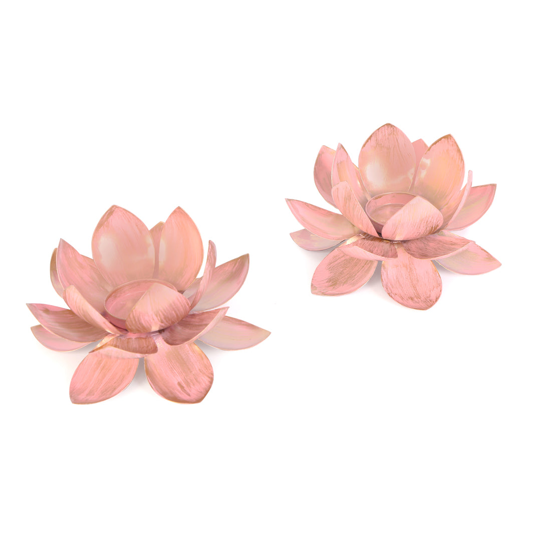 Tea Light Candle Stand Set of 2 - Pink Lotus Tea Light Candle Holder 3- The Home Co.