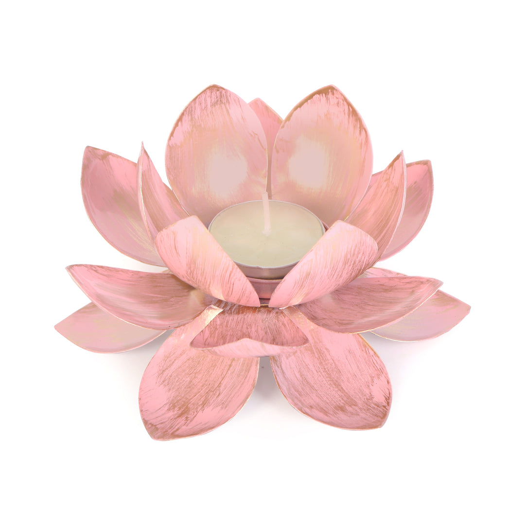 Tea Light Candle Stand Set of 2 - Pink Lotus Tea Light Candle Holder 1- The Home Co.