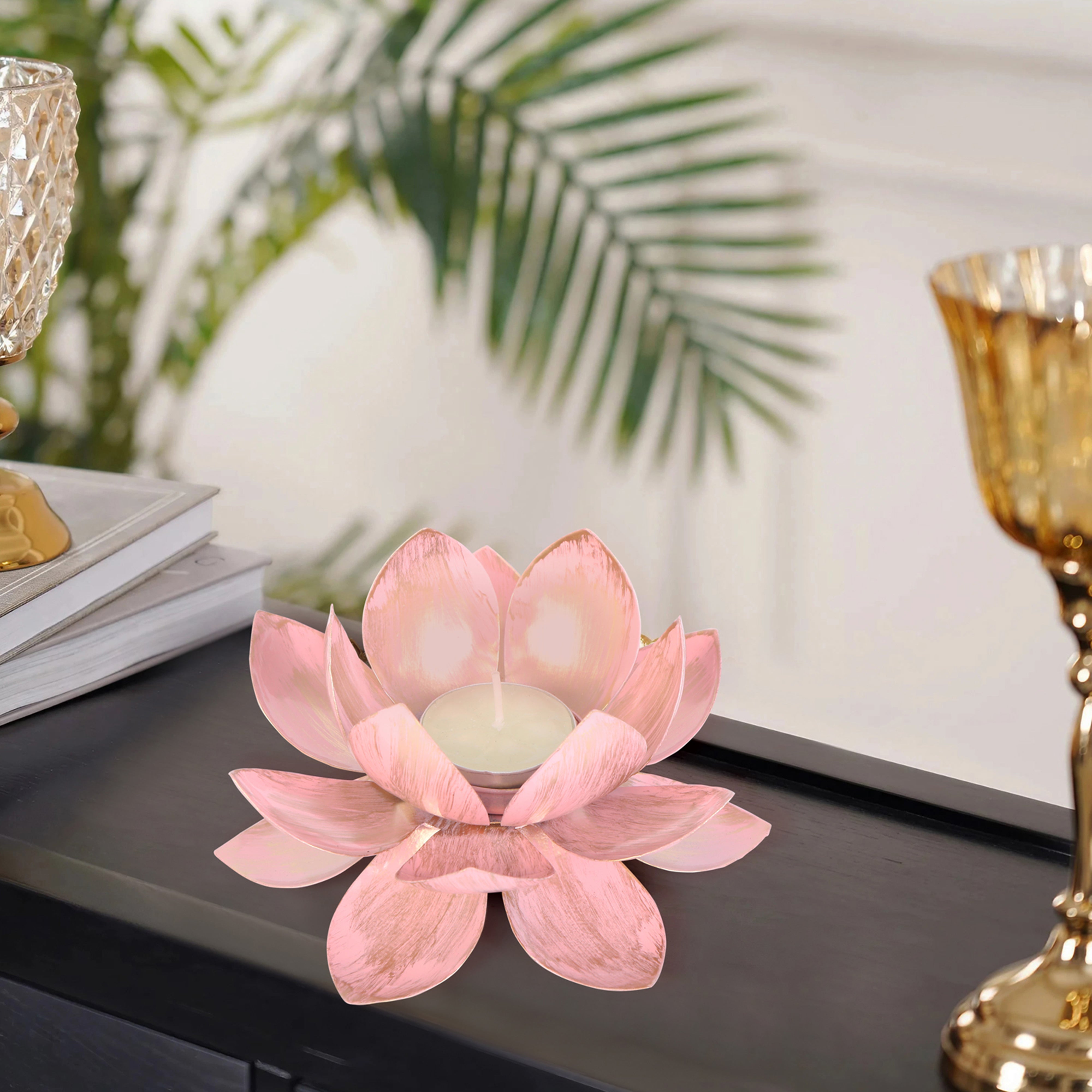 Tea Light Candle Stand Set of 2 - Pink Lotus Tea Light Candle Holder