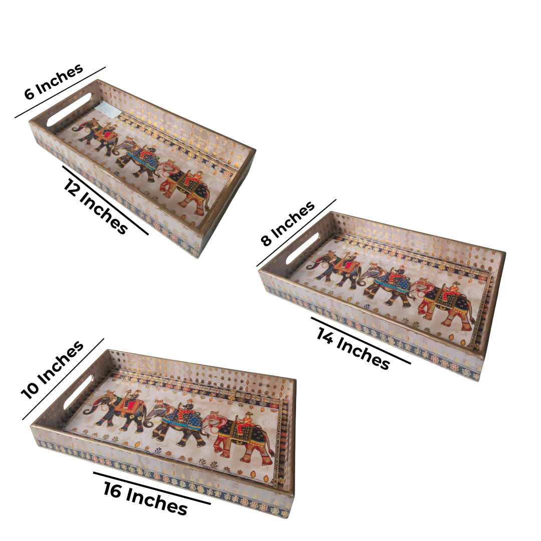 Elephant Mughal Design Enamel (Tray Set of 3)