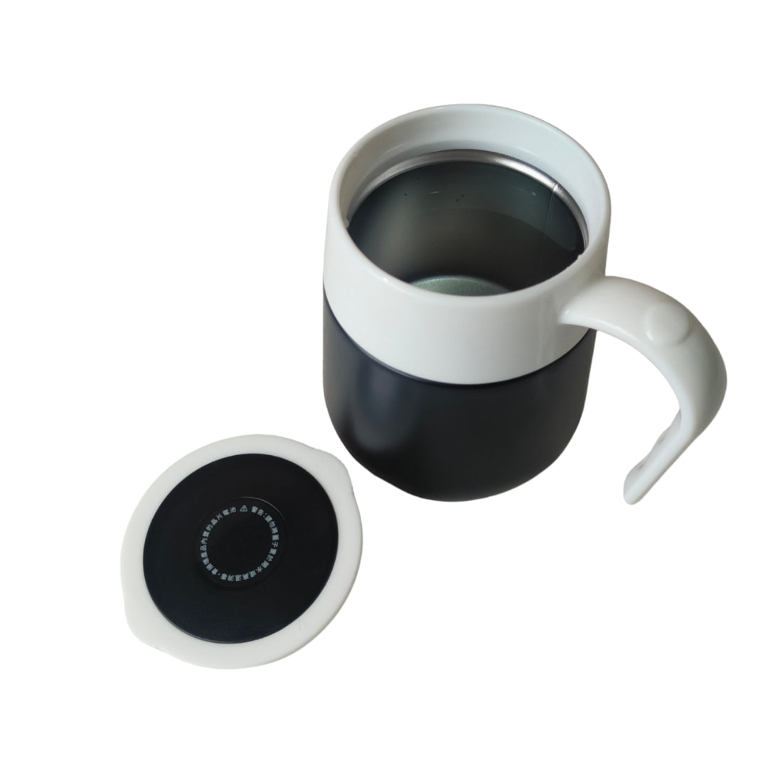 Black & White Temprature Measure Mug With Stainless Steel Insulted And Plastic Body