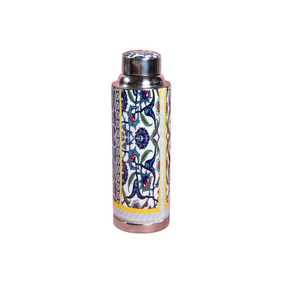 Stainless Steel Copper Insulated Indigo Print & Enamel Bottle Medium - 750 ml