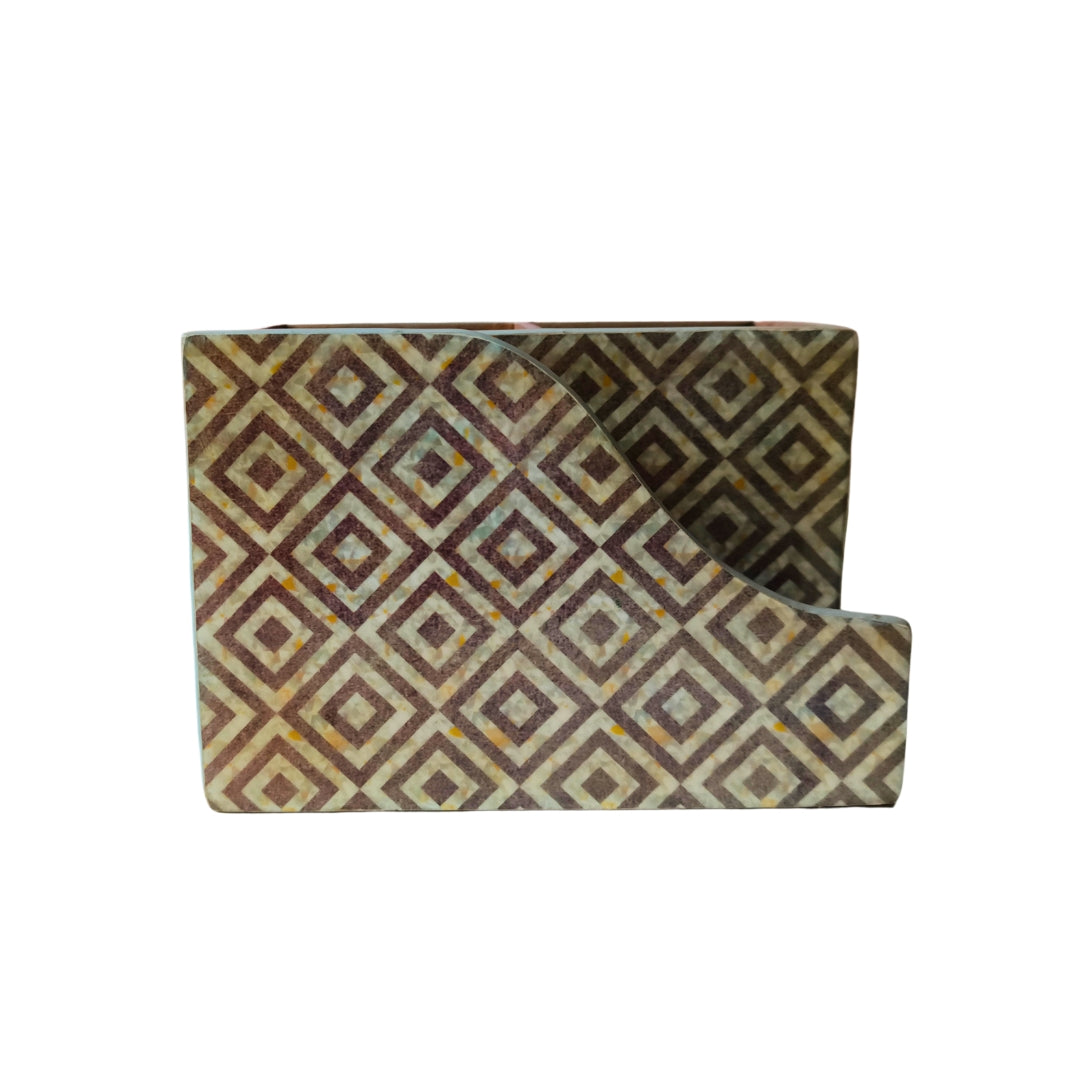 Cutlery tissue holder- Wooden Grey Diamond Print With Enamel