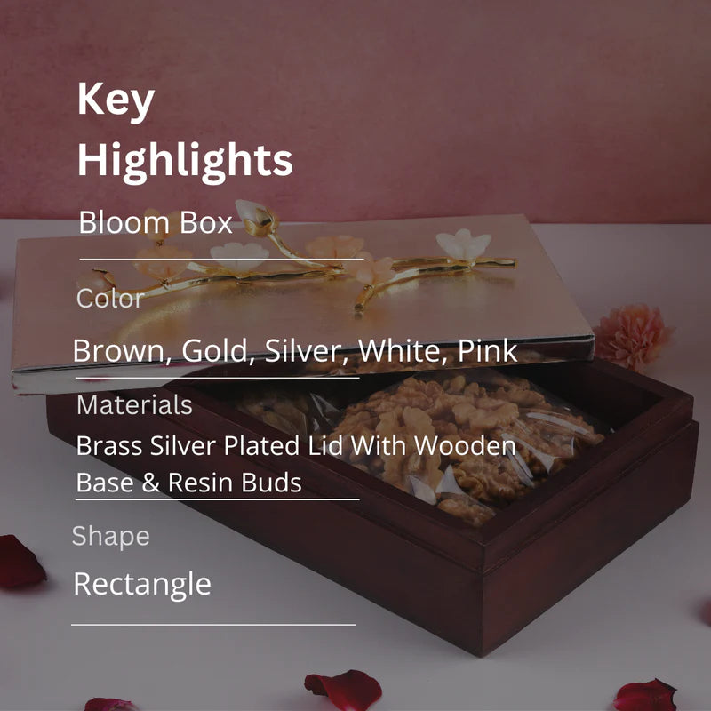 Bloom Range - Wooden Base With Brass Silver Plated Lid Box 8"