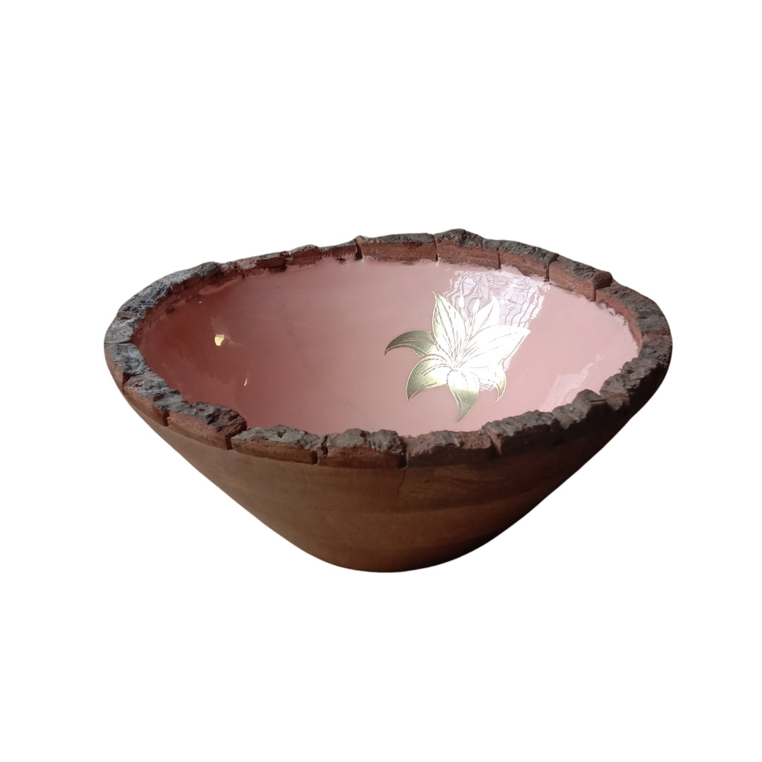 Peach Enamel Wooden Salad Bowl with Tulip Foil Print