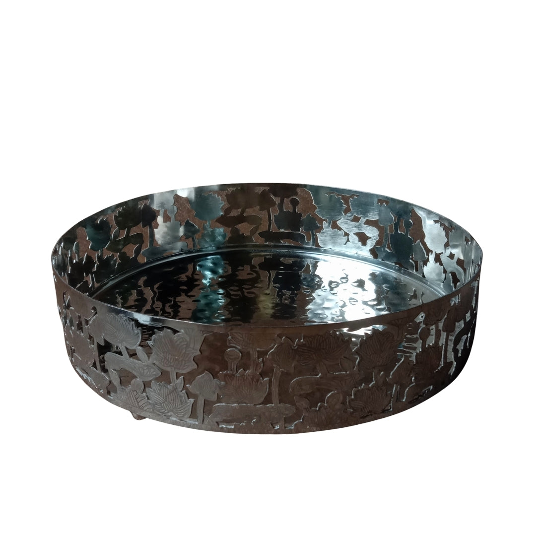 Decorative Silver-Plated Lotus Pattern Vanity Tray