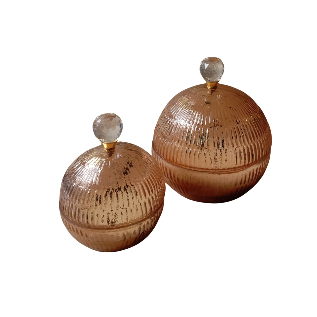 Set of 2 Pink Glass Ball-Shaped Scented Candles with Decorative Lids