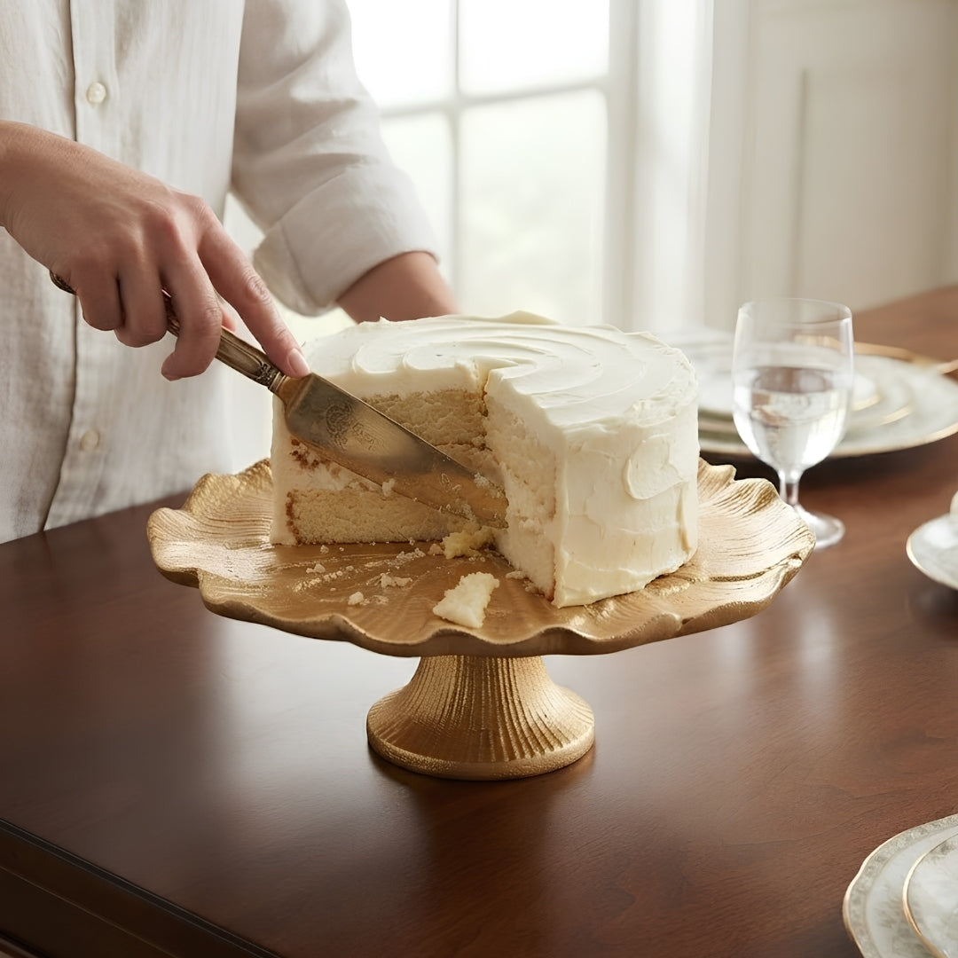 METAL Gold Floral Pedestal PLATTER