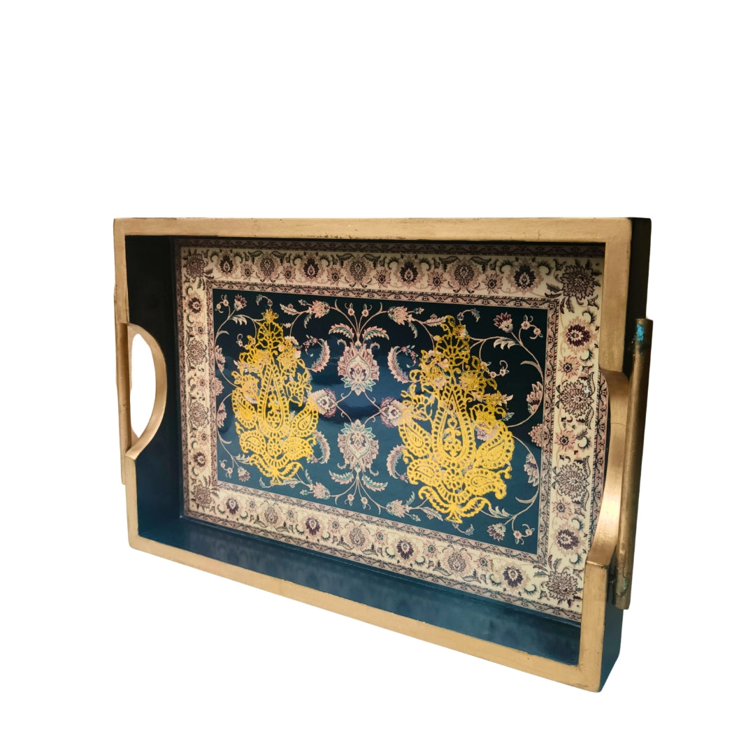 Small Black Wooden Digital Print Enamel Tray