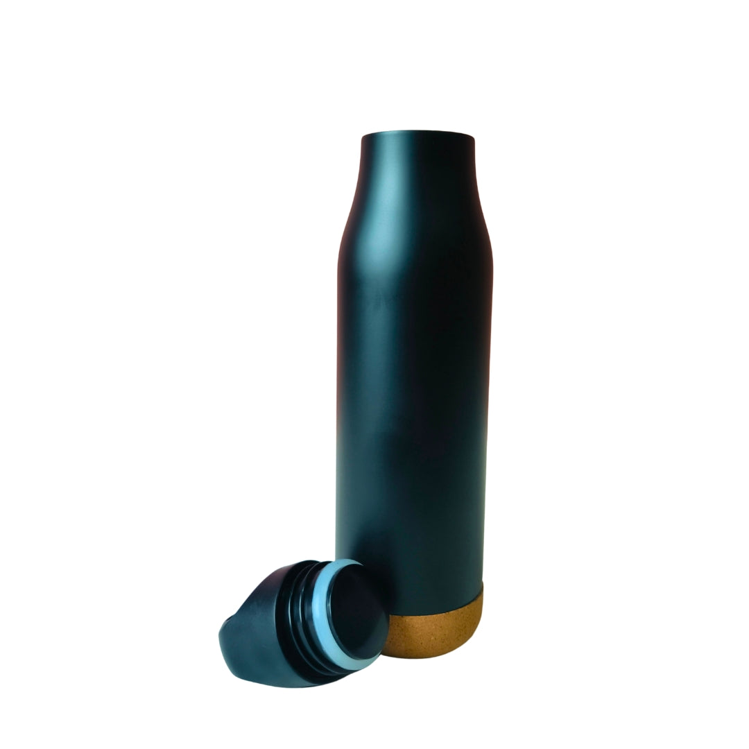 Black Stainless Steel Insulated Bottle With Bamboo Lid (500ml)
