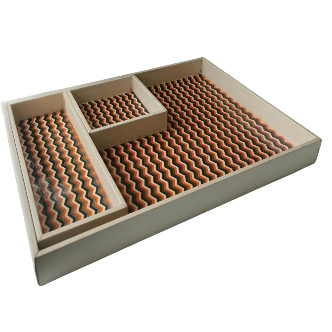 Orange & Black Zig Zag Leathrite Tray Set of 3