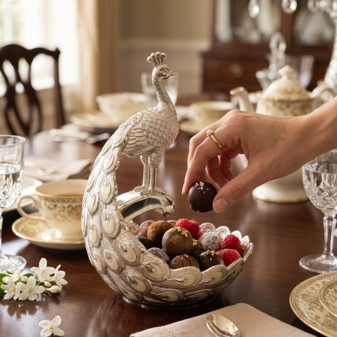 Decorative Silver Peacock Design Bowl