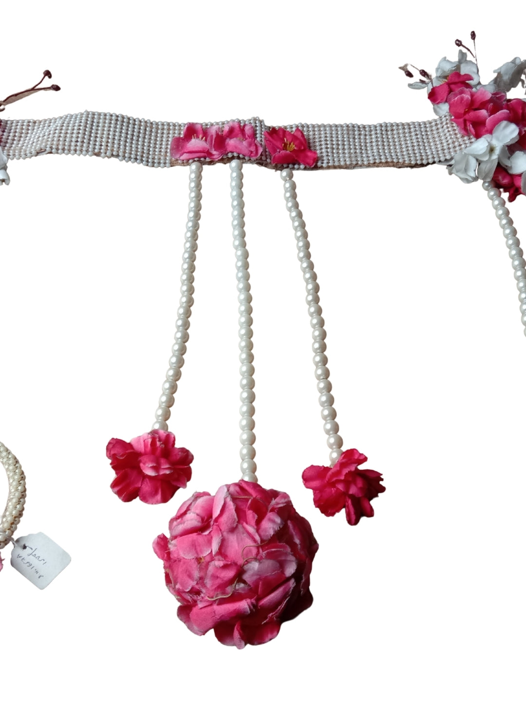 Artificial dark pink & white flower with moti ring toran