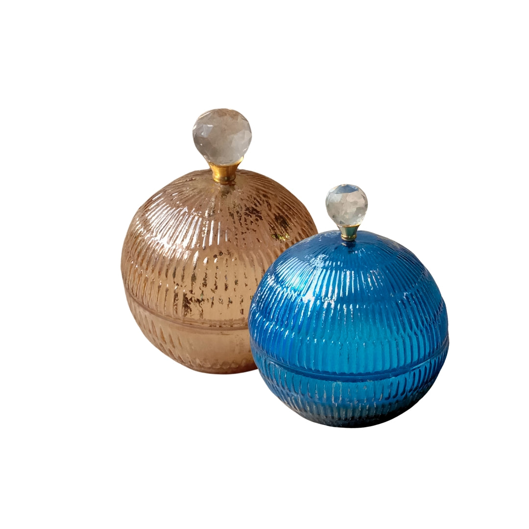 Set of 2 Small Pink & Blue Glass Ball-Shaped Scented Candles