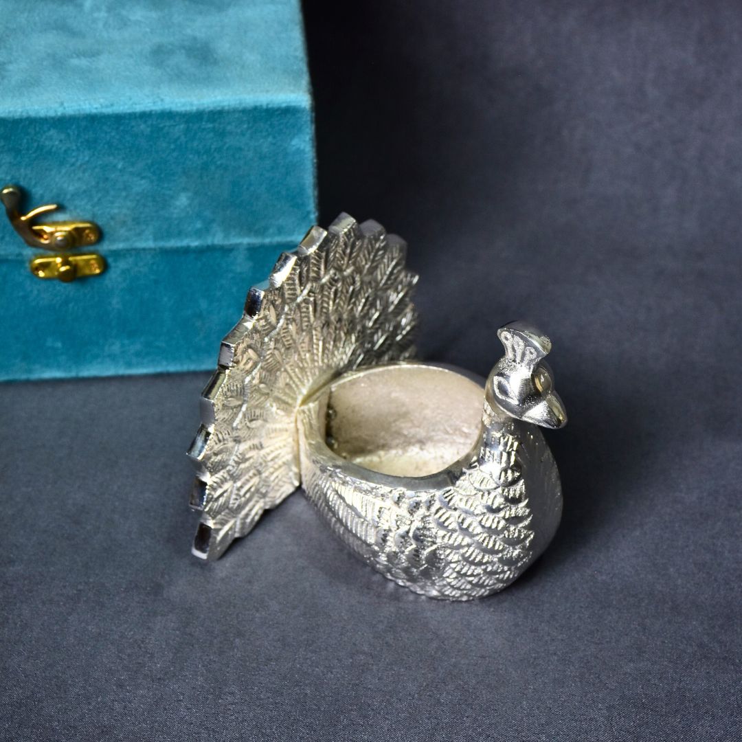 Silver Peacock Candle Holder