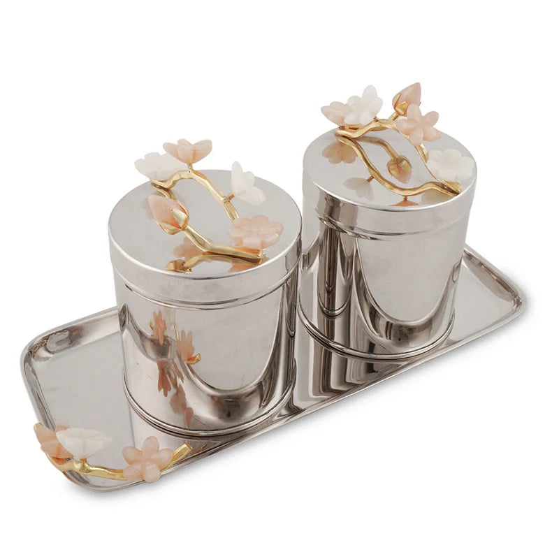 Bloom Range - Brass Silver Plated Jar Set With Tray