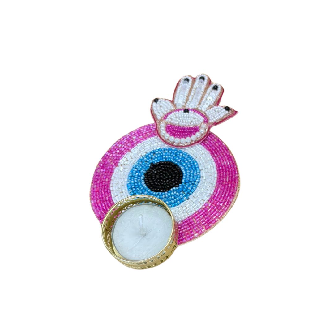 Evil Eye Tea Light Holders Large Pink Set Of 2