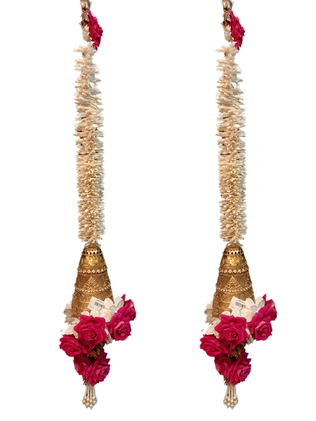 Artificial gajra with metal cone and pink rose sidehanging set of 2 - large