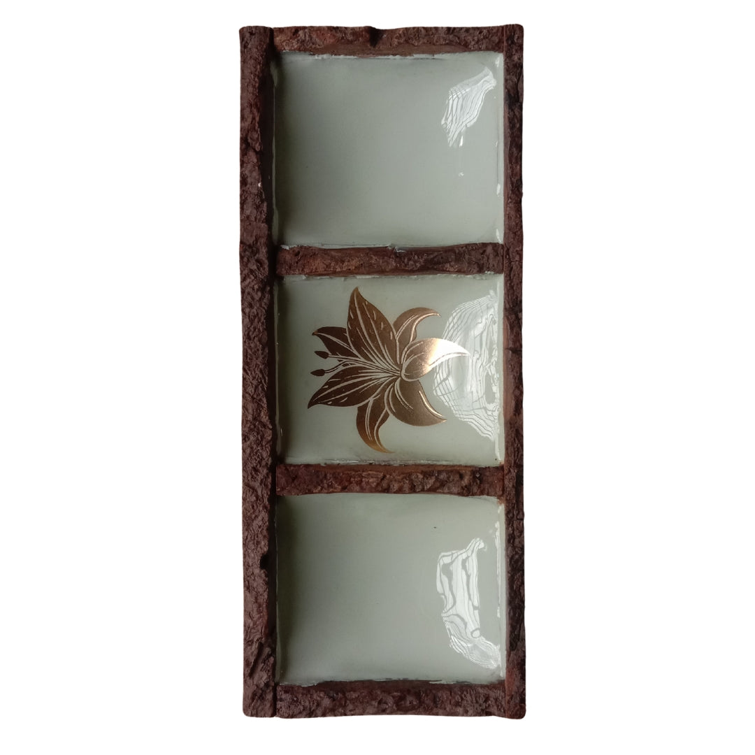 Green Enamel Wooden 3-Section Dip & Nut Platter with Tulip Foil Print