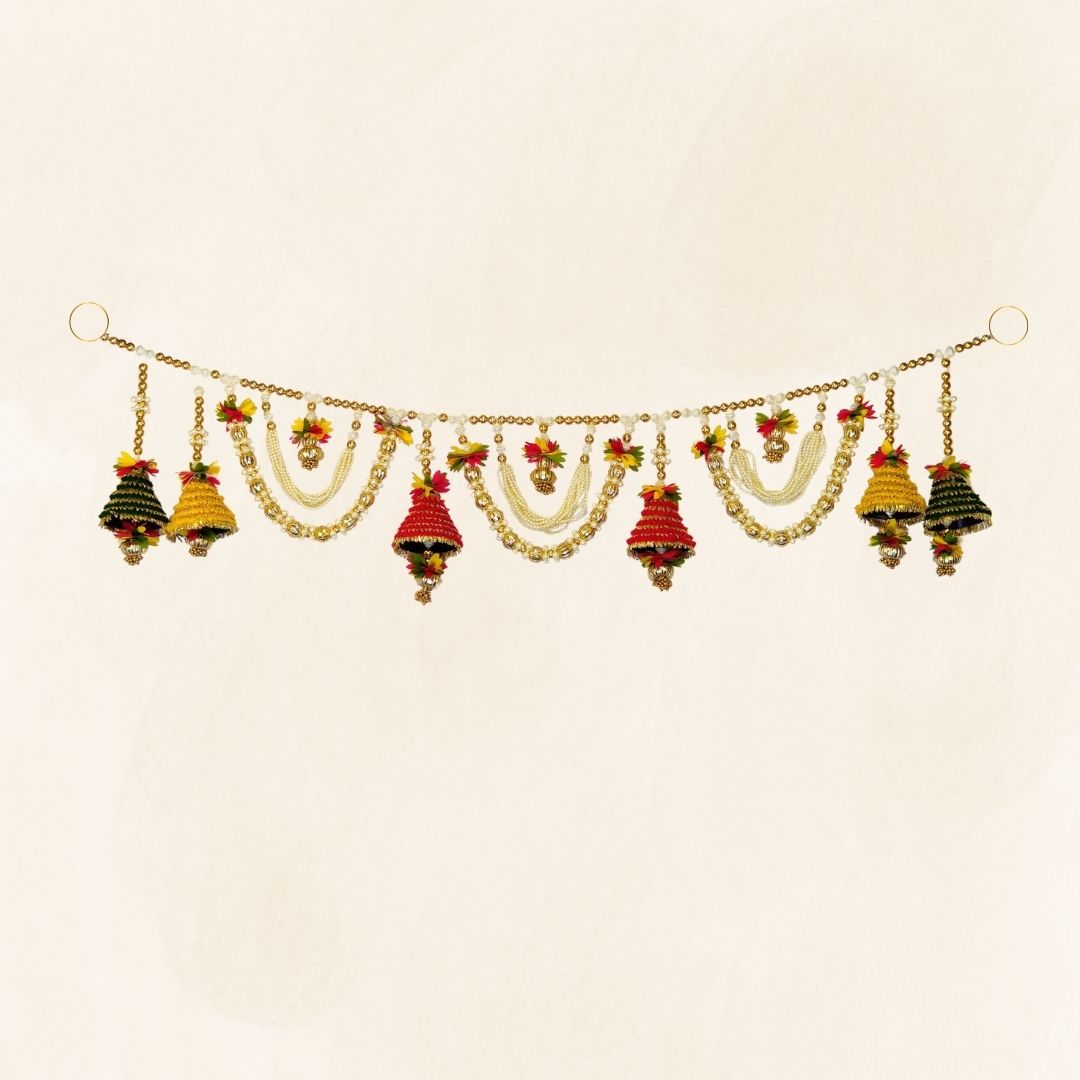 Multicolor Gota Bells And Moti Floral Toran With Side Hanging Set