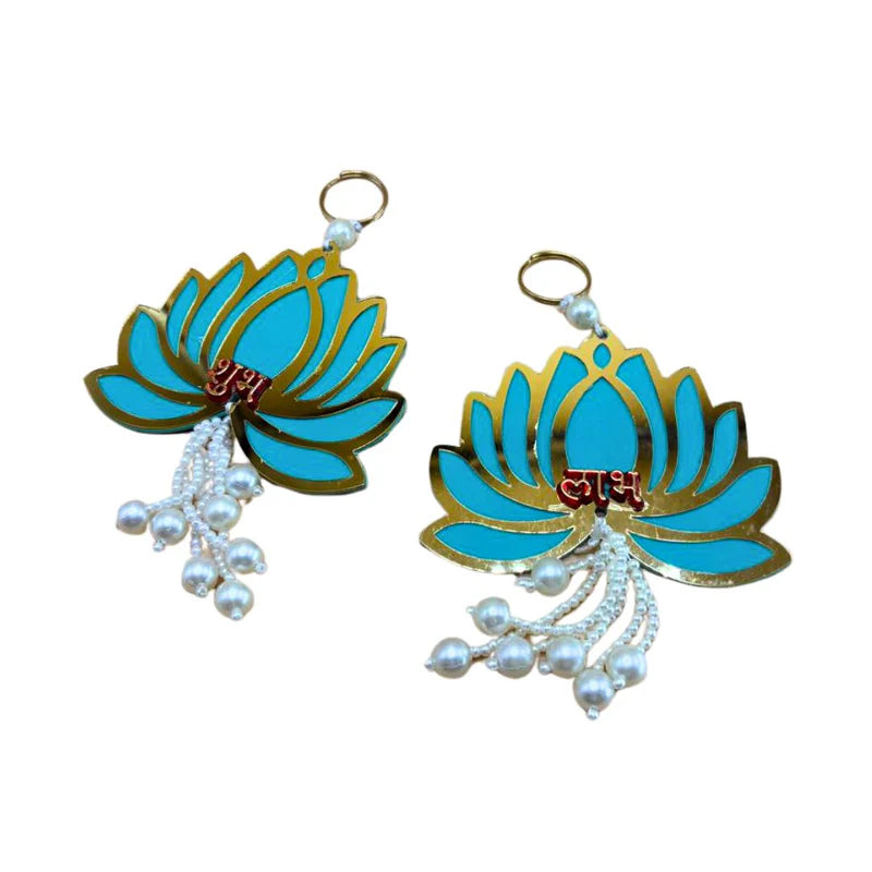 Side Hanging Set Of 2 - Lotus Shubh Labh Blue