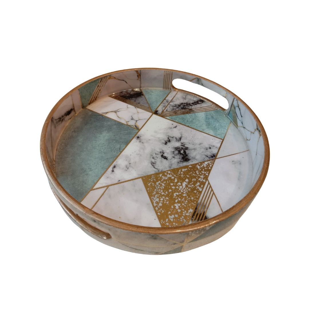 wooden onyx print with enamel round single tray