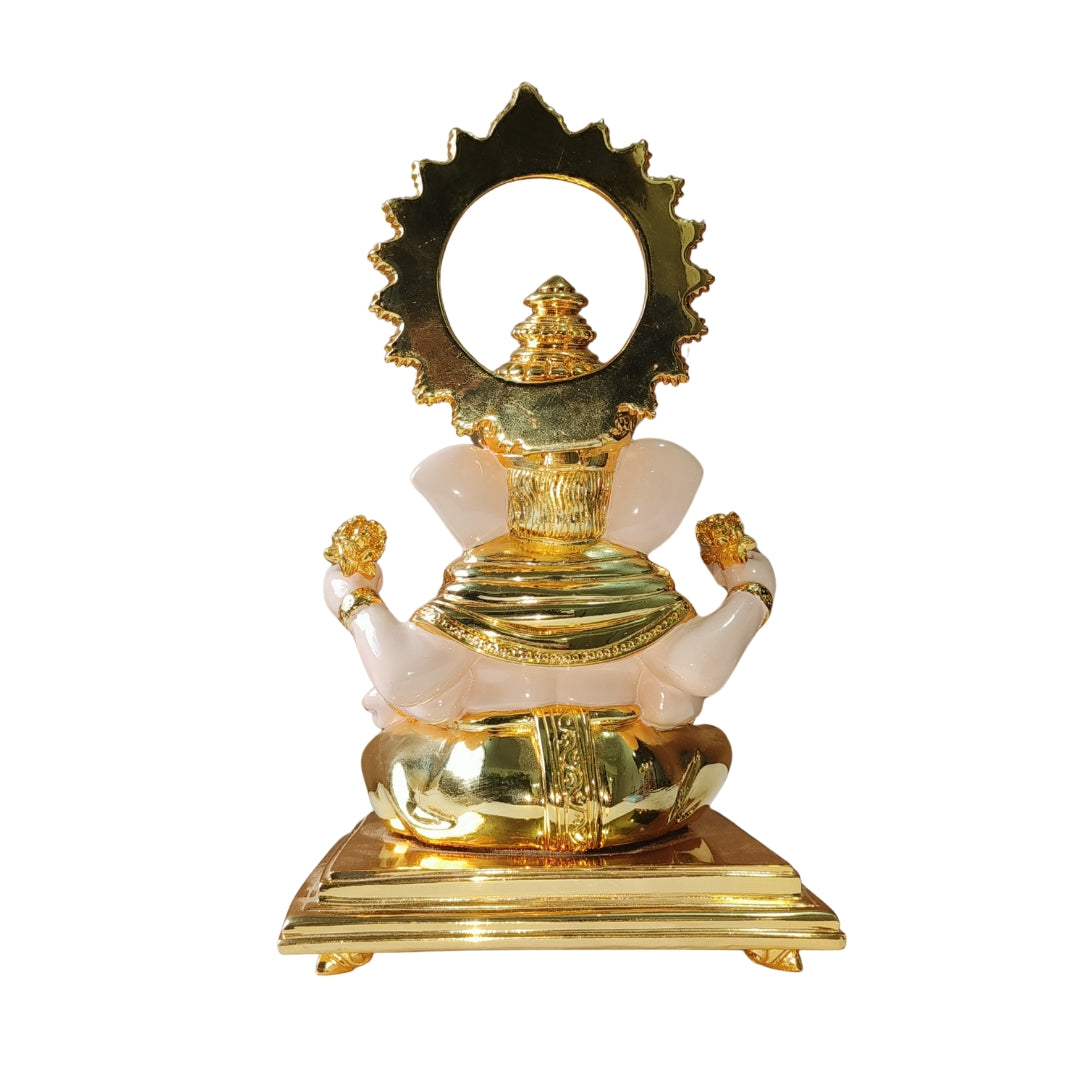 Premium 24K Gold-Plated Lord Ganesha Idol – Exquisite Handcrafted Ganpati Murti for Home Decor, Office Desk & Luxury Gifting ( White & Gold Finish)