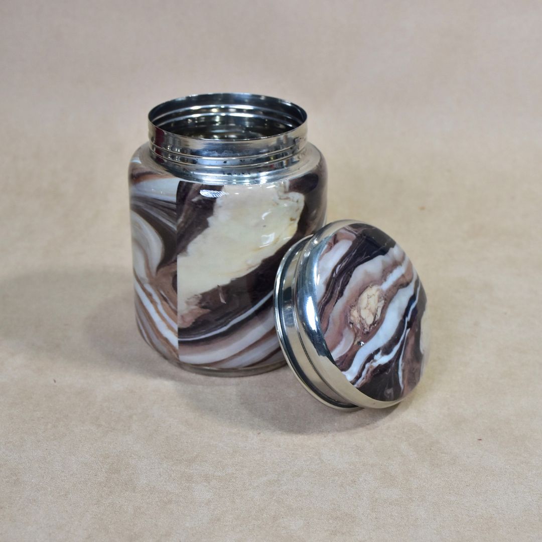 Brown Marble  Jar Set Of 3