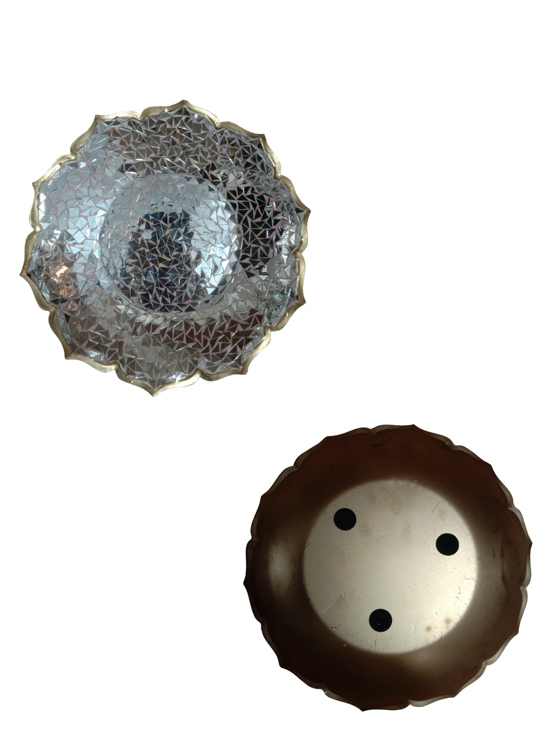 Metal lotus shape mosaic urli platter - silver medium 10"