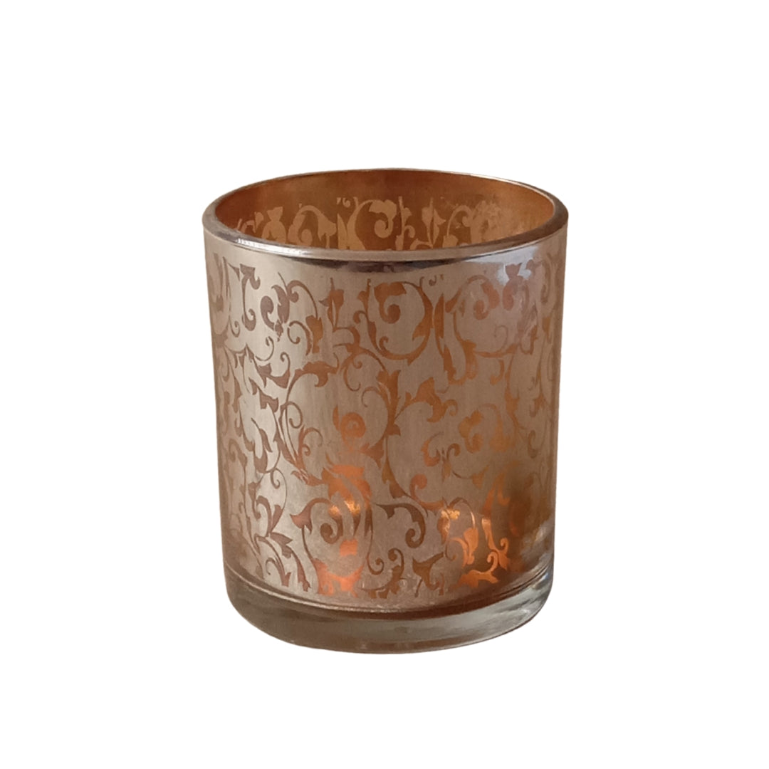 Etched Orange Glass Votive Candle Holders - Elegant Set of 2
