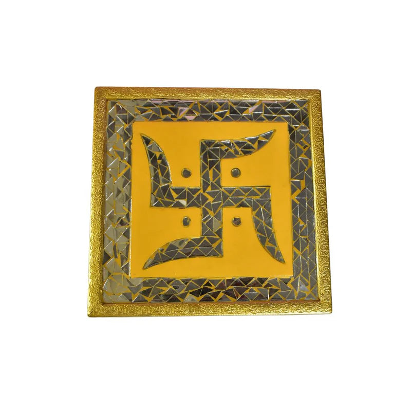 Swastika Design Mosaic Chips Wooden Chowki Small 9"