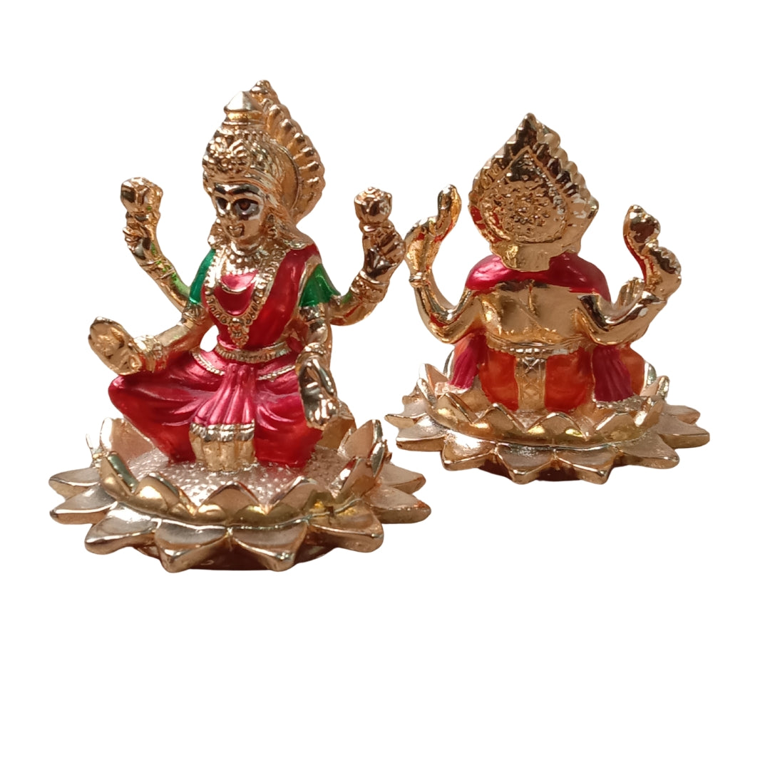 Divine Lakshmi Ganesha Idol Set – 24K Gold-Plated Laxmi Ganesh Murti on Lotus Base for Diwali Pooja, Home Mandir & Wealth Prosperity (Pair of 2, Gold & Meenakari Finish)