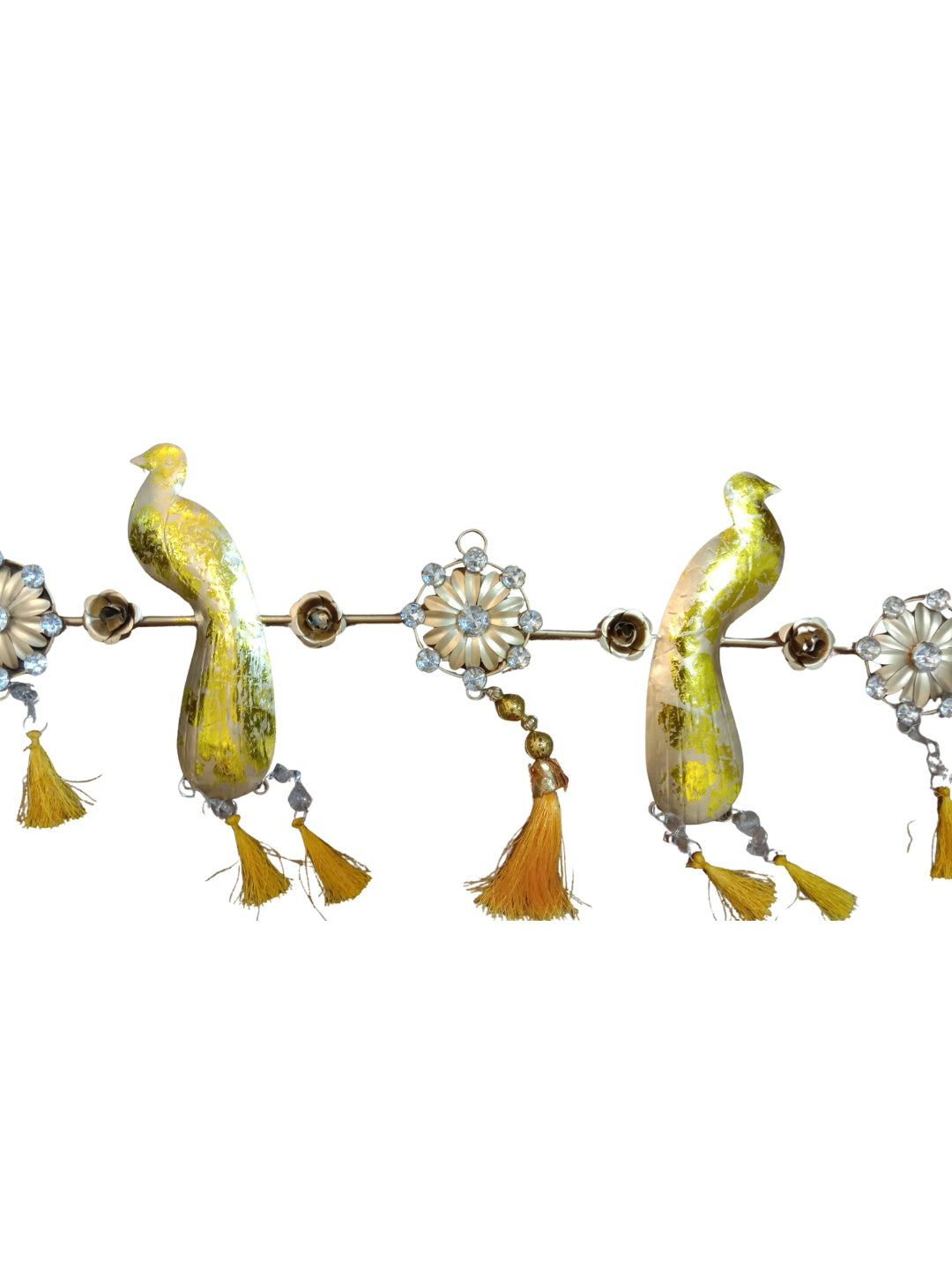 metal gold finish peaock design with gold balls hanging toran