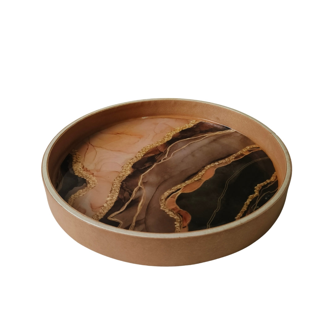Round Leather Printed Tray
